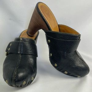 Frye Reese Ring black leather heeled mules